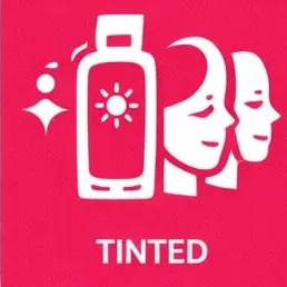 Tinted sunblock with coverage category icon.