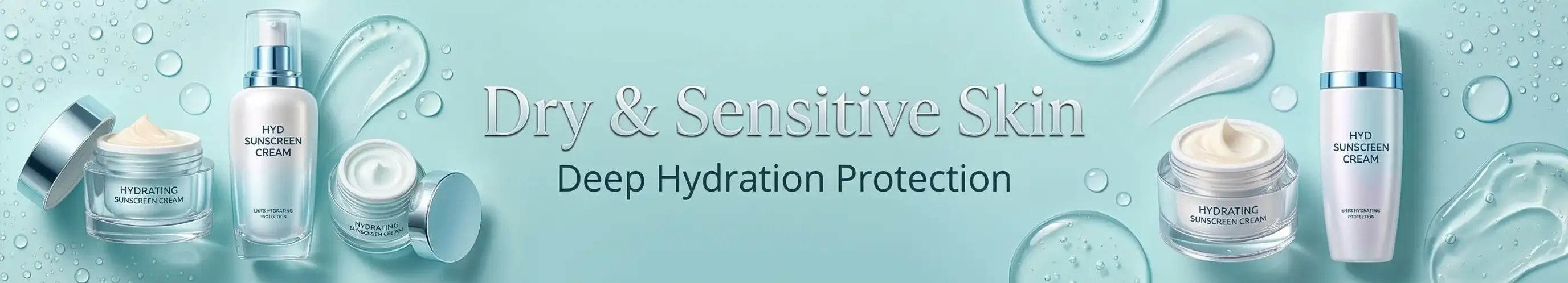 Best sunscreen for dry skin in Pakistan banner featuring moisture-lock and gentle sun protection products.