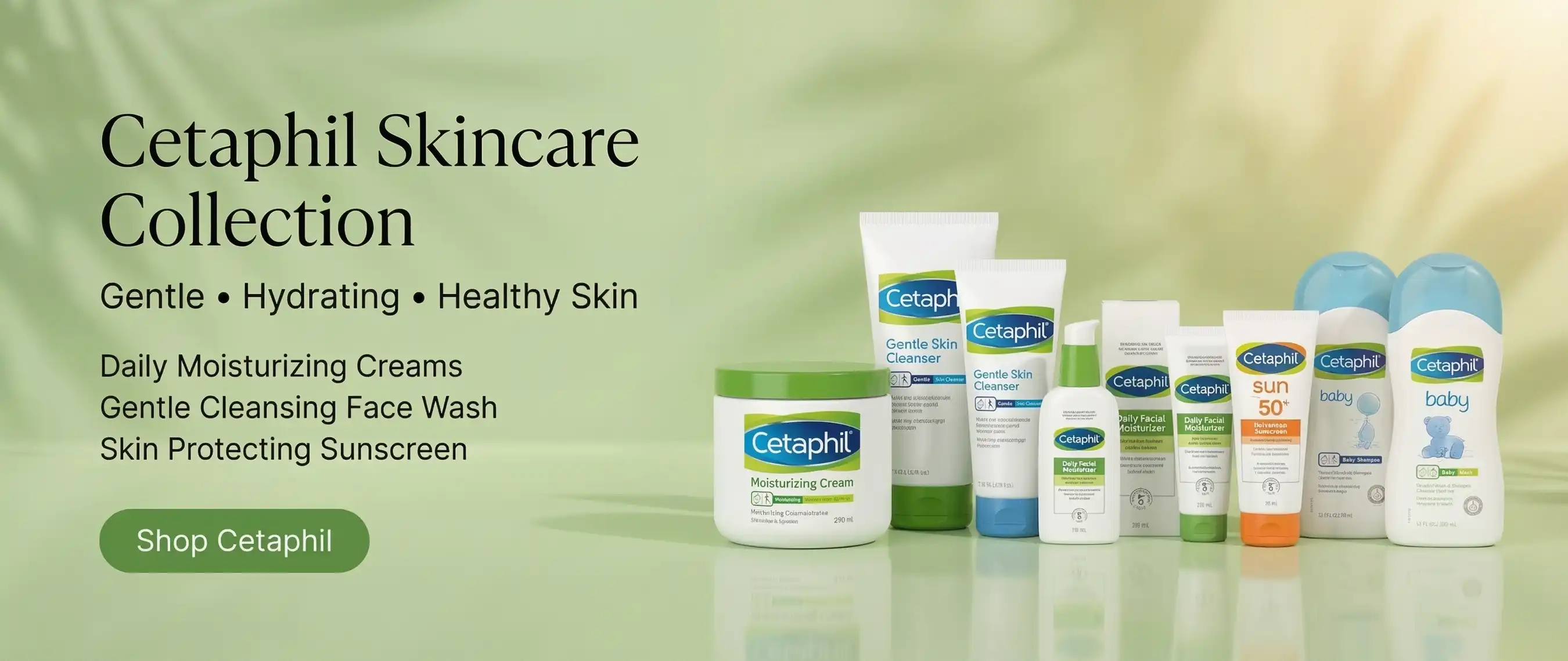 Cetaphil gentle skincare products including moisturizing cream, face cleanser and sunscreen bottles for sensitive skin - rozly