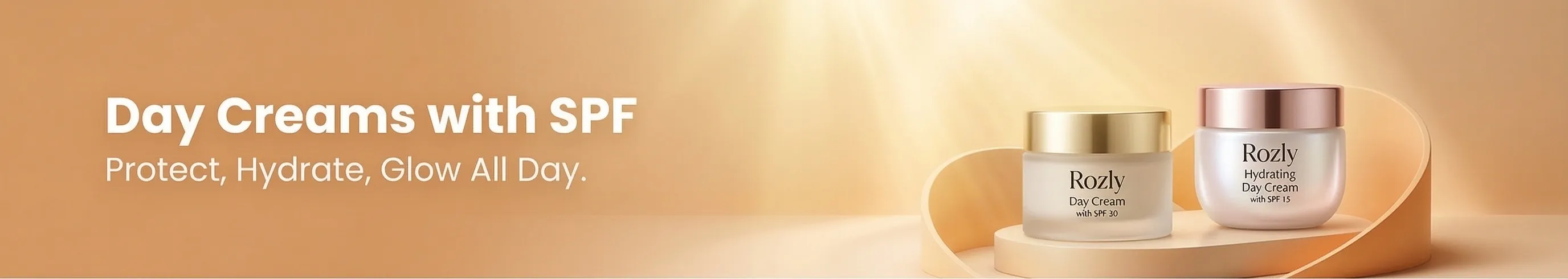 Best Day Creams with SPF in Pakistan banner with luxury products at Rozly.