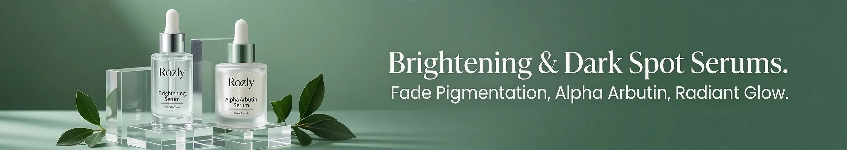 Best Brightening & Dark Spot Removal Serums in Pakistan banner with luxury products at Rozly.