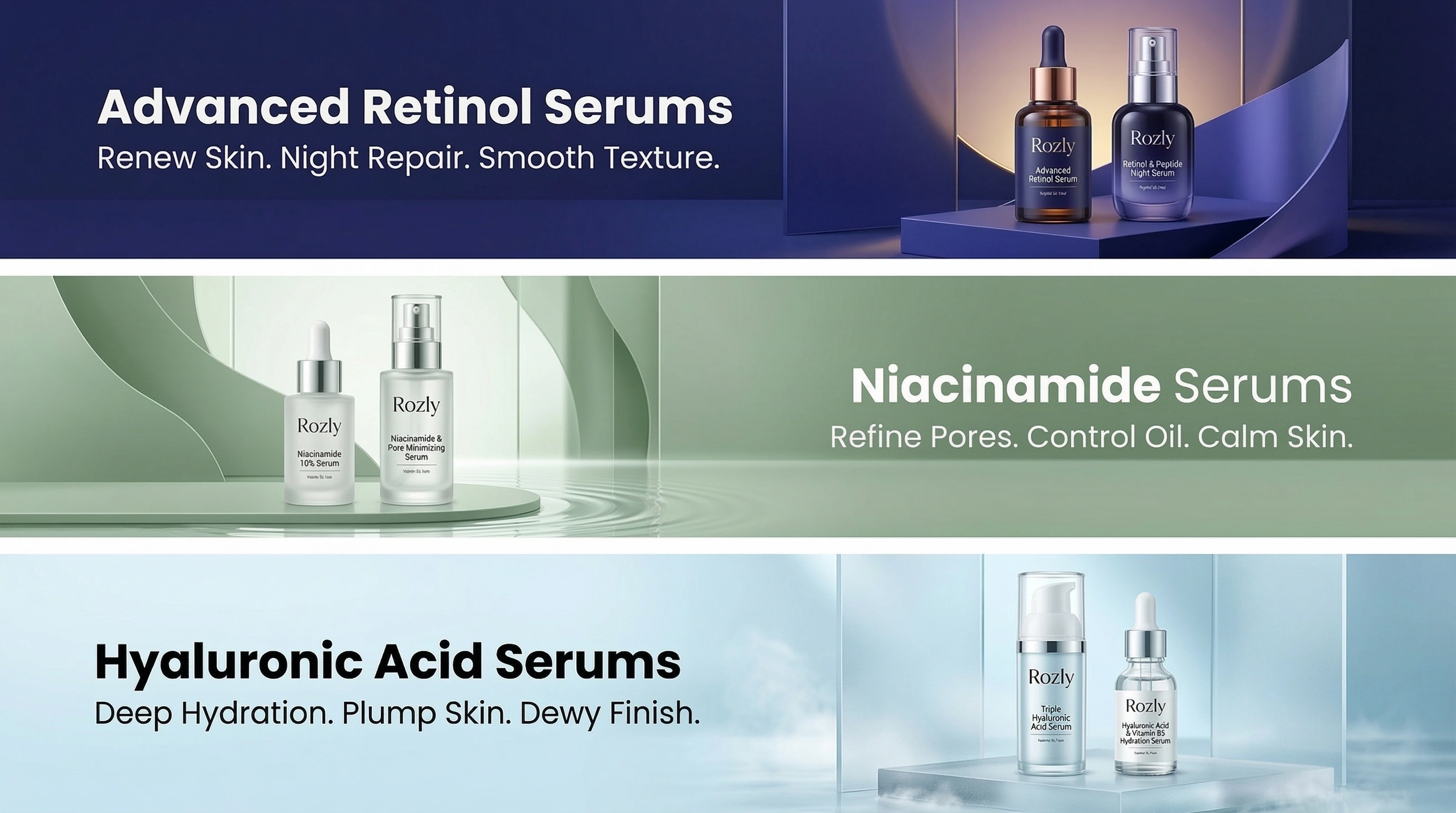 Best Retinol Serums in Pakistan banner with luxury products at Rozly.